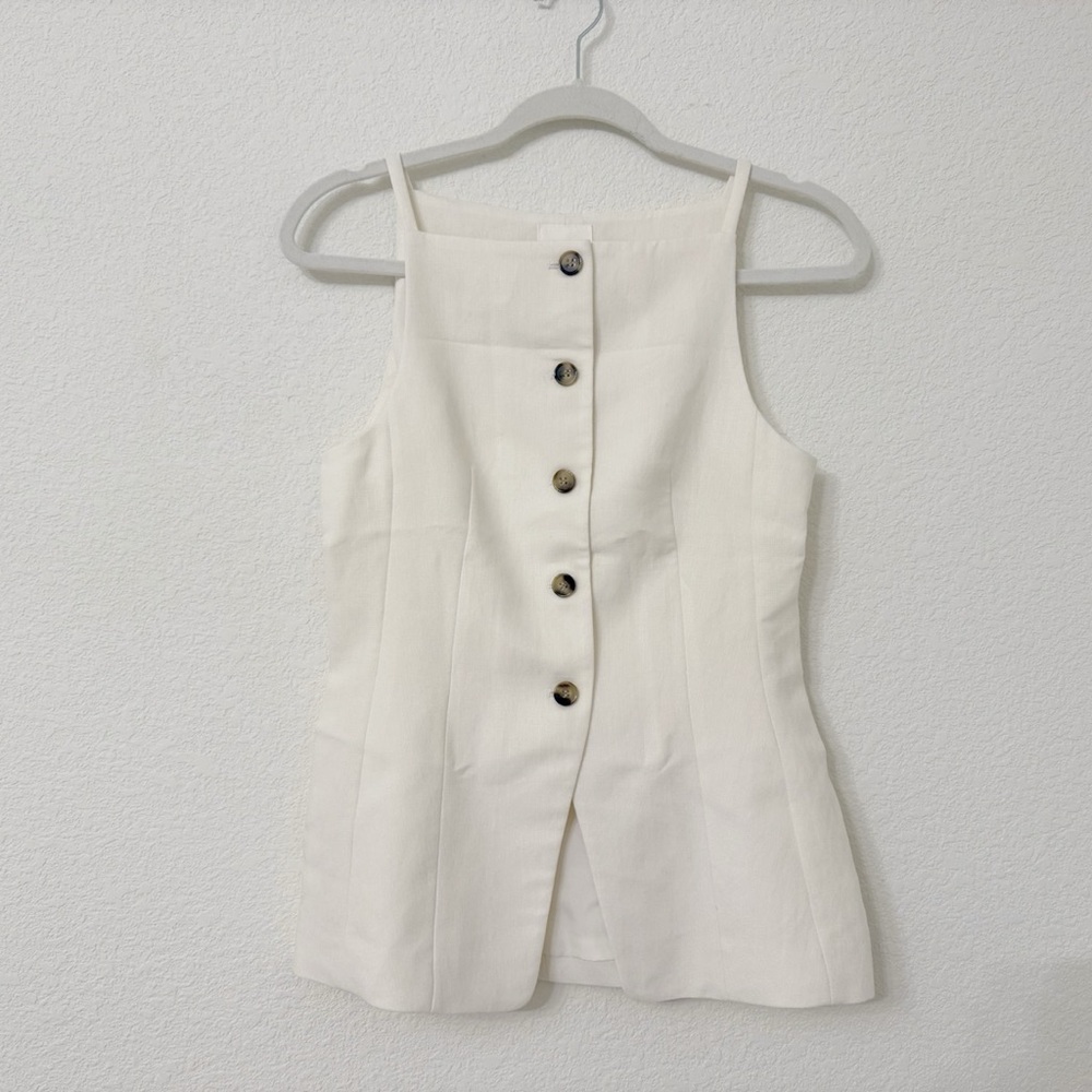 H&M White Sleeveless Fitted Buttoned Tank Top